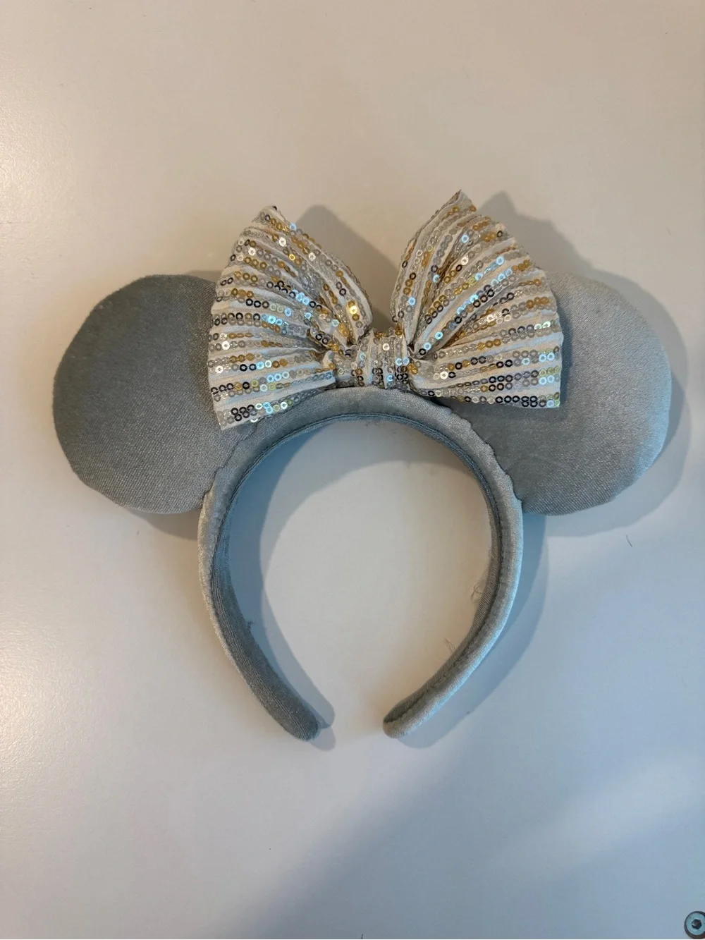 Disney Baby Blue Velvet Mouse Ear Headband with Silver Sequin Bow